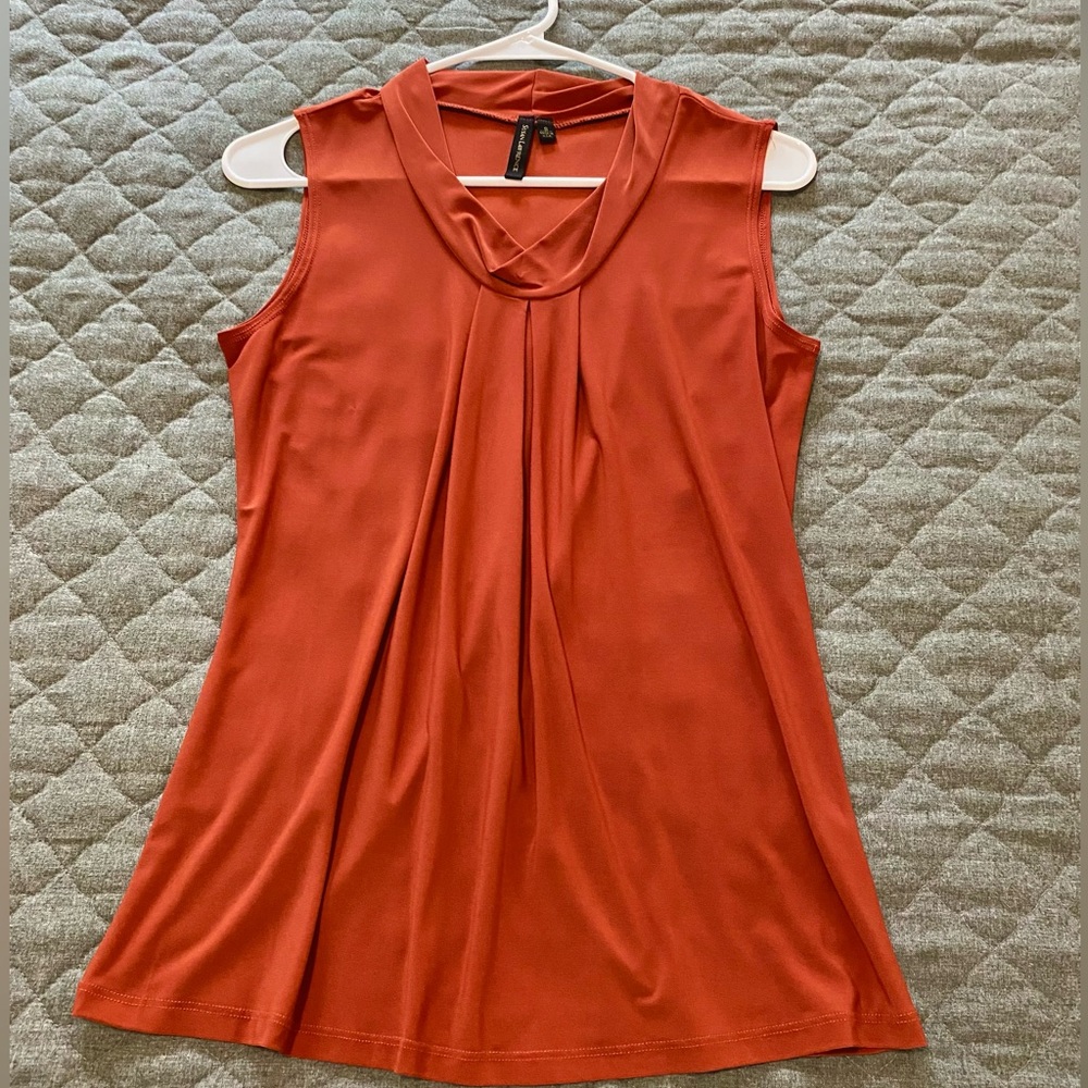 Susan Lawrence brick orange sleeveless blouse